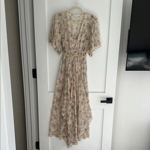 Maje, Cream Midi Sundress with Flutter Sleeves and V-Neck for Wedding Guest